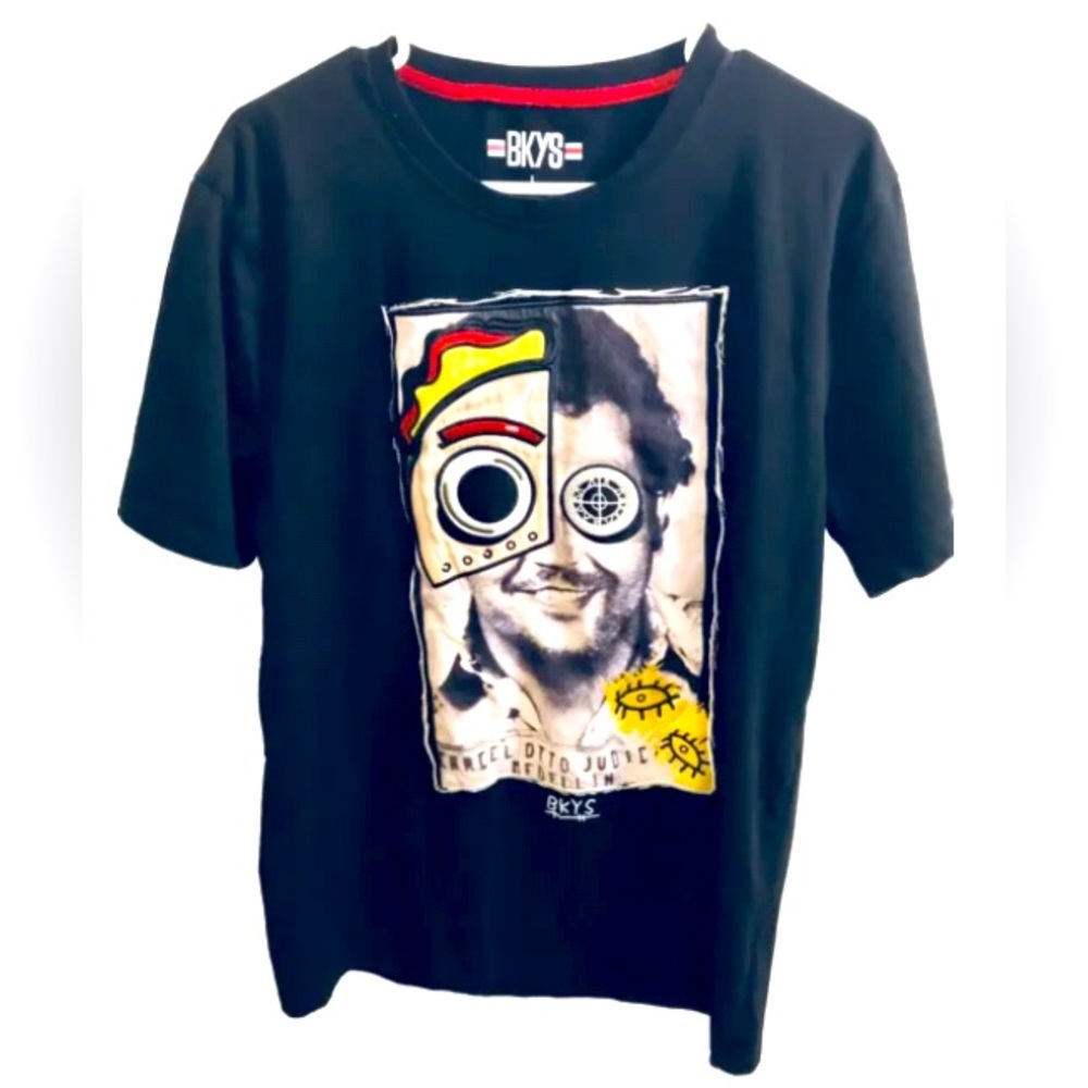 Rare BKYS Mens Embroidered Black Short Sleeve T-Shirt Adult Size Large Unisex